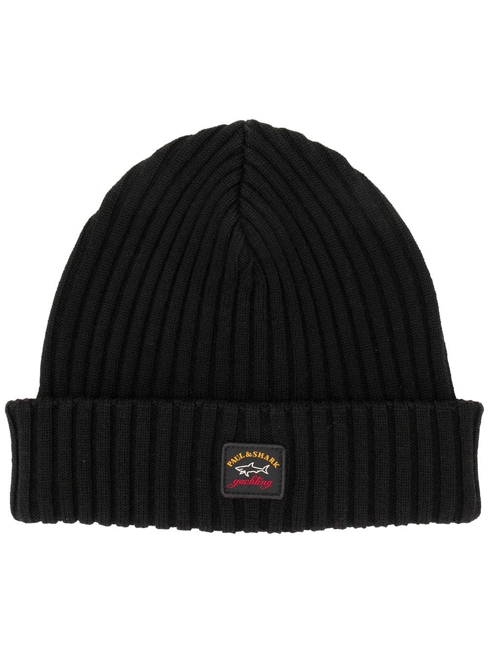 Paul & Shark Ribbed Wool Beanie With Iconic Badge In Black | ModeSens