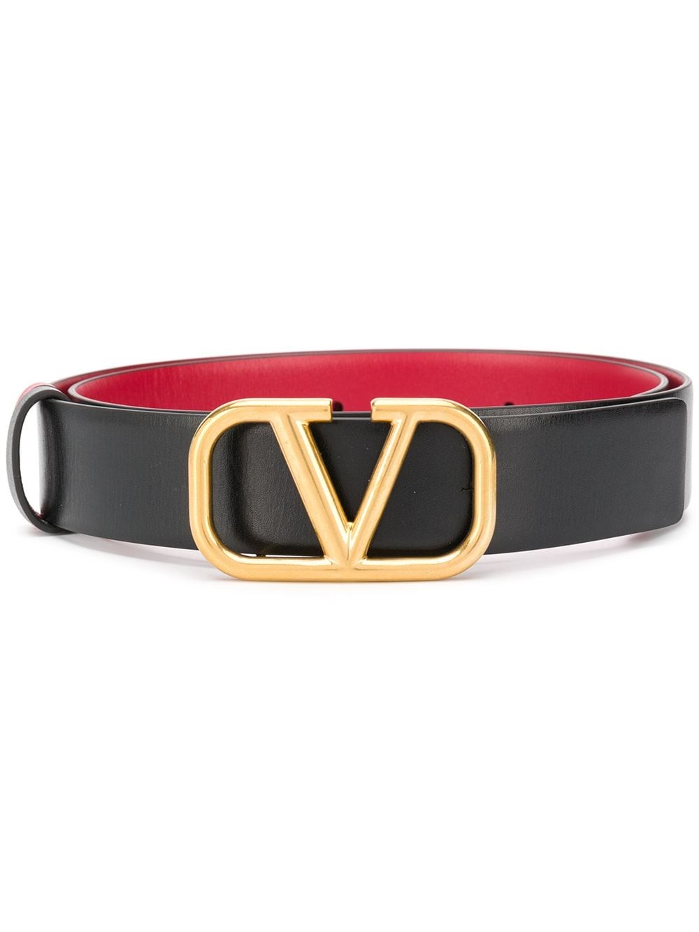Reversible Vlogo Signature Belt In Glossy Calfskin 70mm for Woman in Black/pure  Red