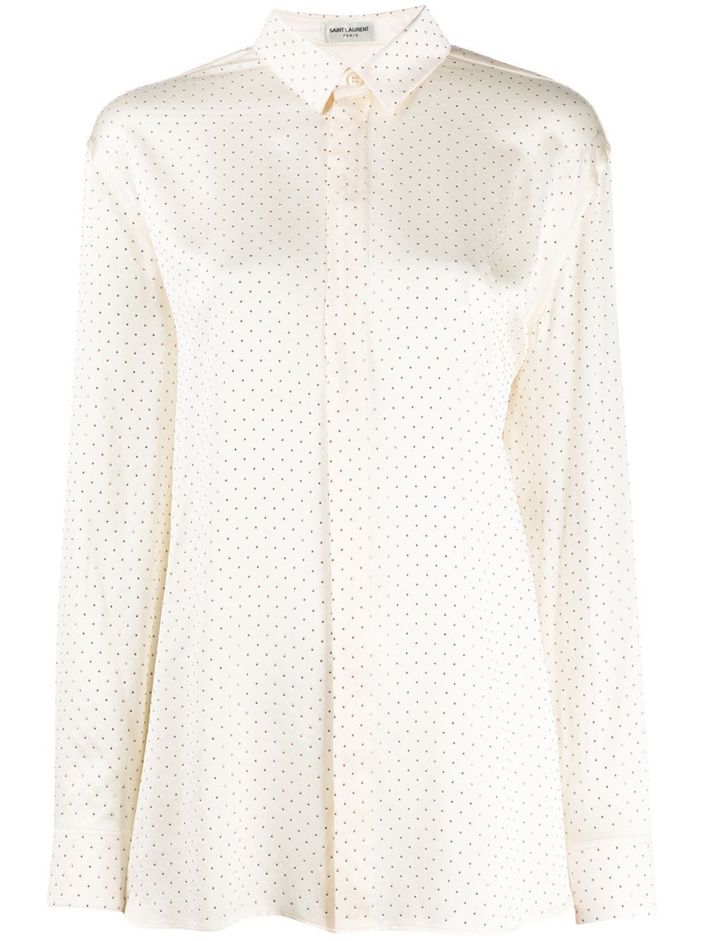 Saint Laurent Embellished Silk Satin Shirt In White