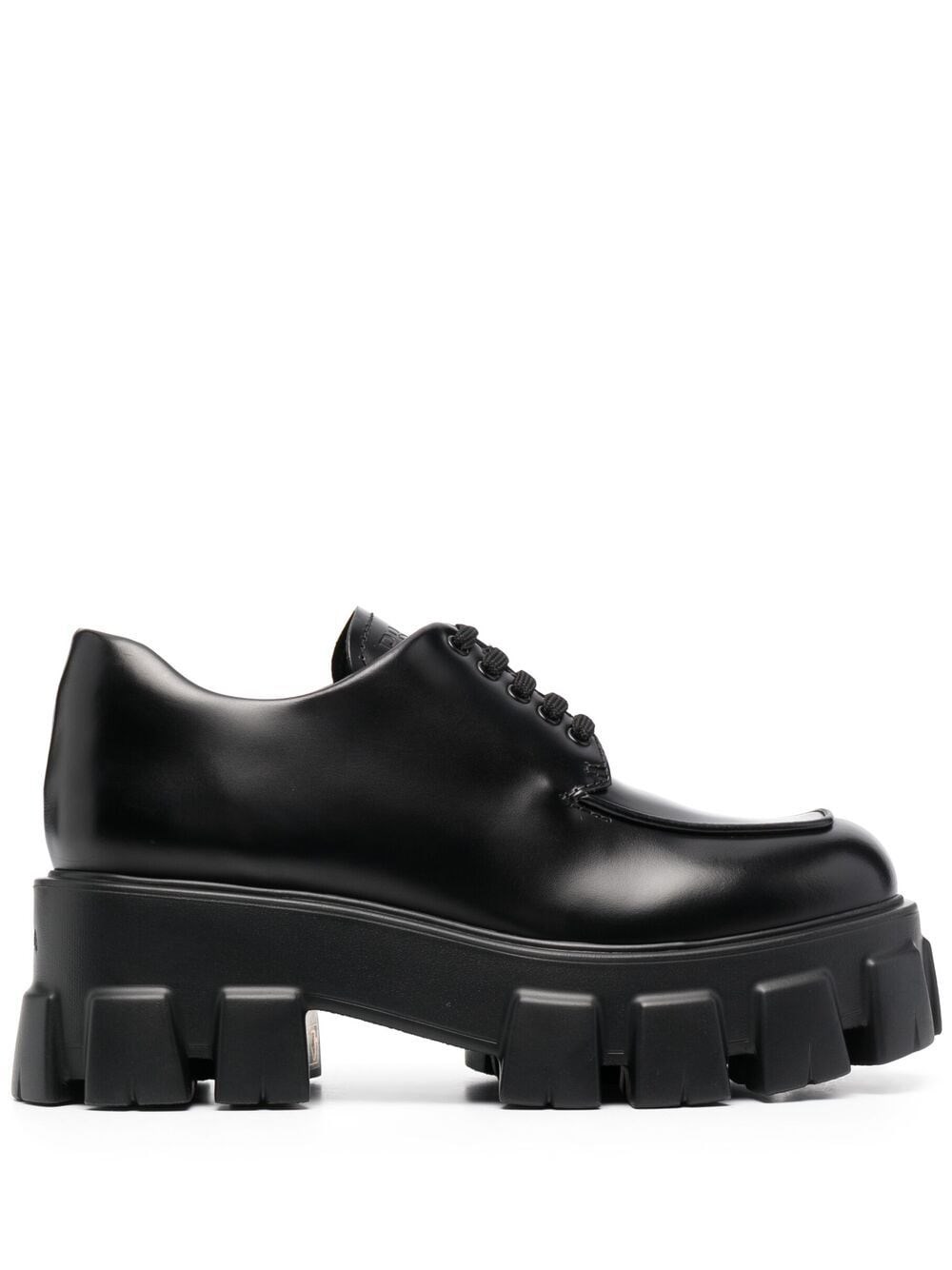 Prada Monolith Sharp Leather Lug-sole Lace-up Shoes In Black