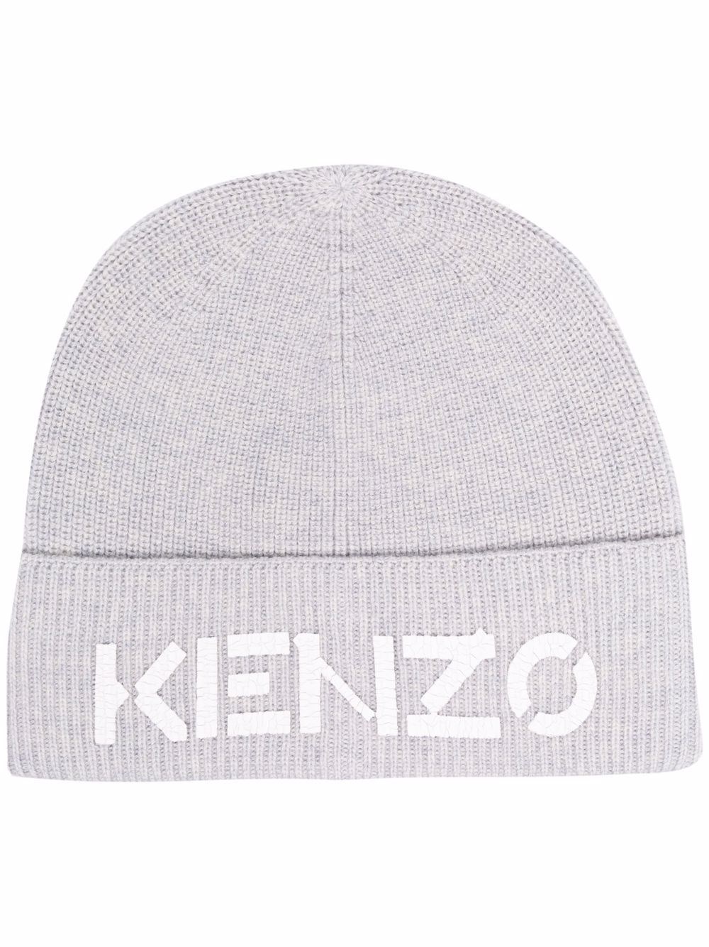 Kenzo Grey Wool Logo-print Wool Beanie 