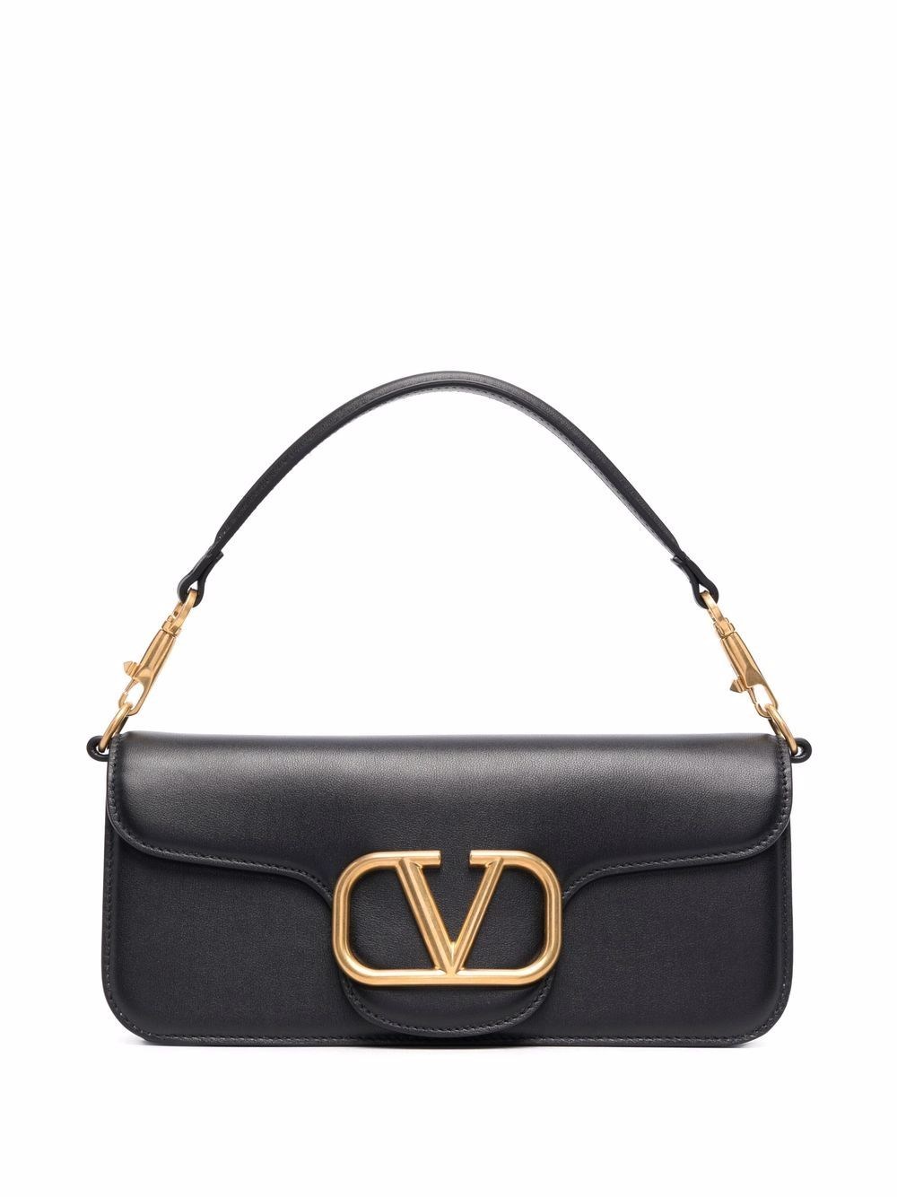 Valentino V-Ring Black Leather Tote Bag at FORZIERI