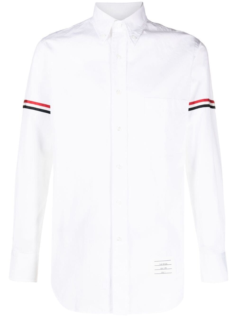 Thom Browne Button-down Collar Striped Grosgrain-trimmed Cotton Oxford Shirt In White