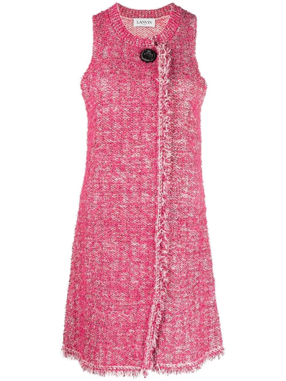 Lanvin Tweed Shift Dress In Pink & Purple