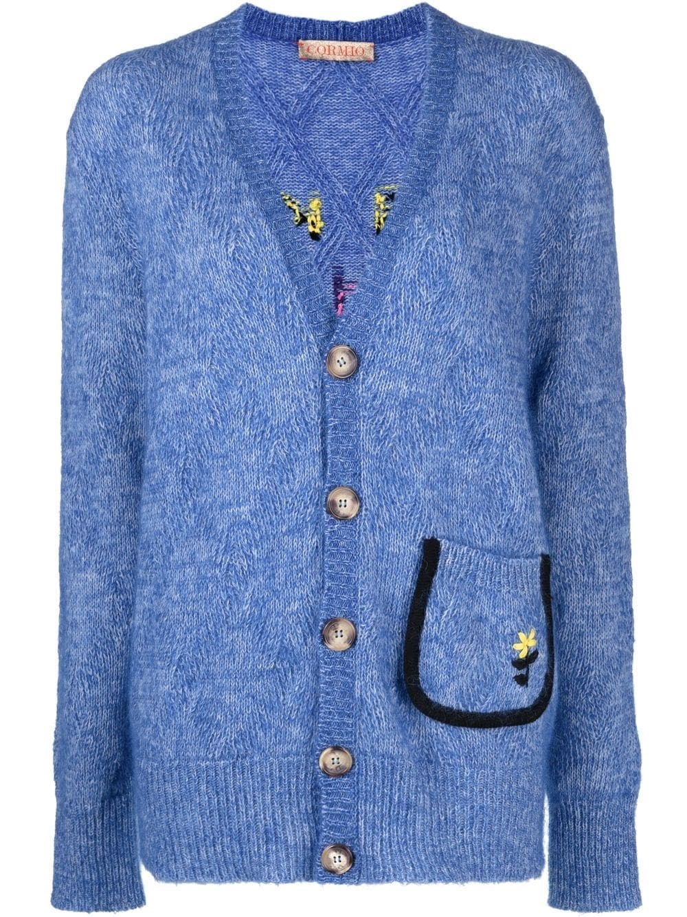 Cormio Renato Intarsia Wool-blend Cardigan In Blue