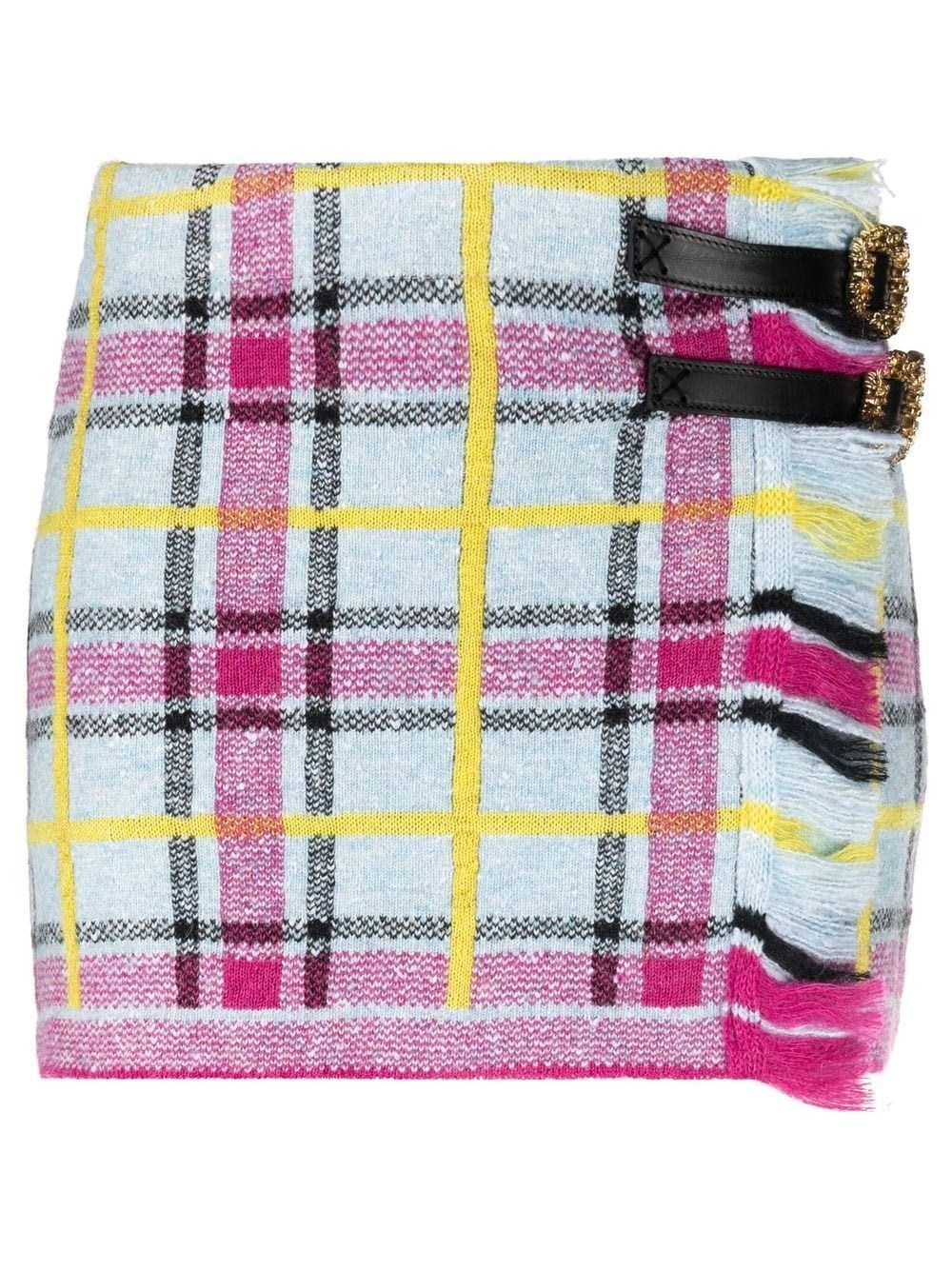 Cormio Tracy Checked Mini Wrap Skirt In Blue