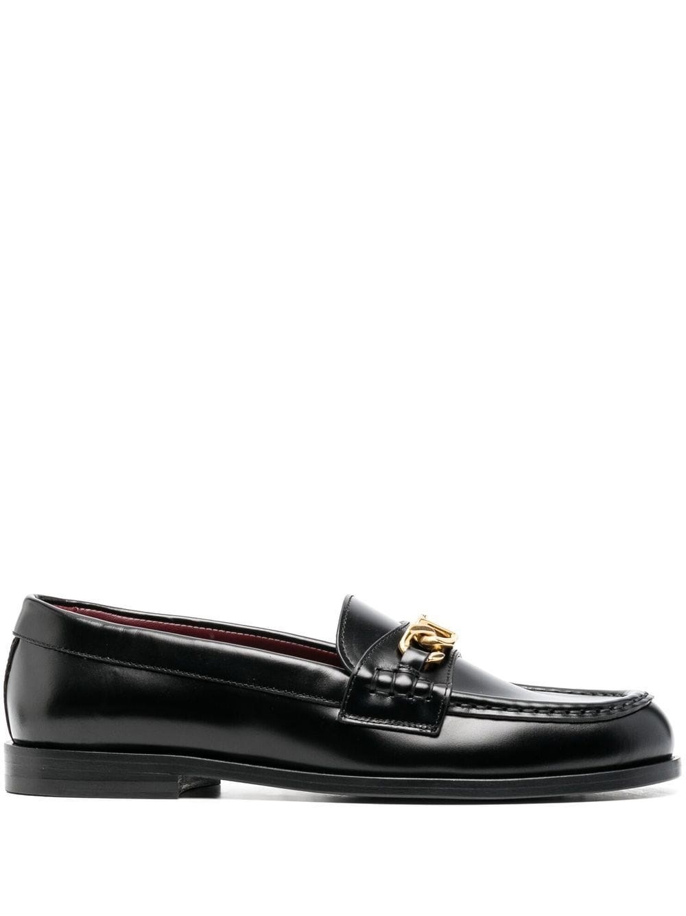 Valentino Vlogo Chain Leather Loafers In Black