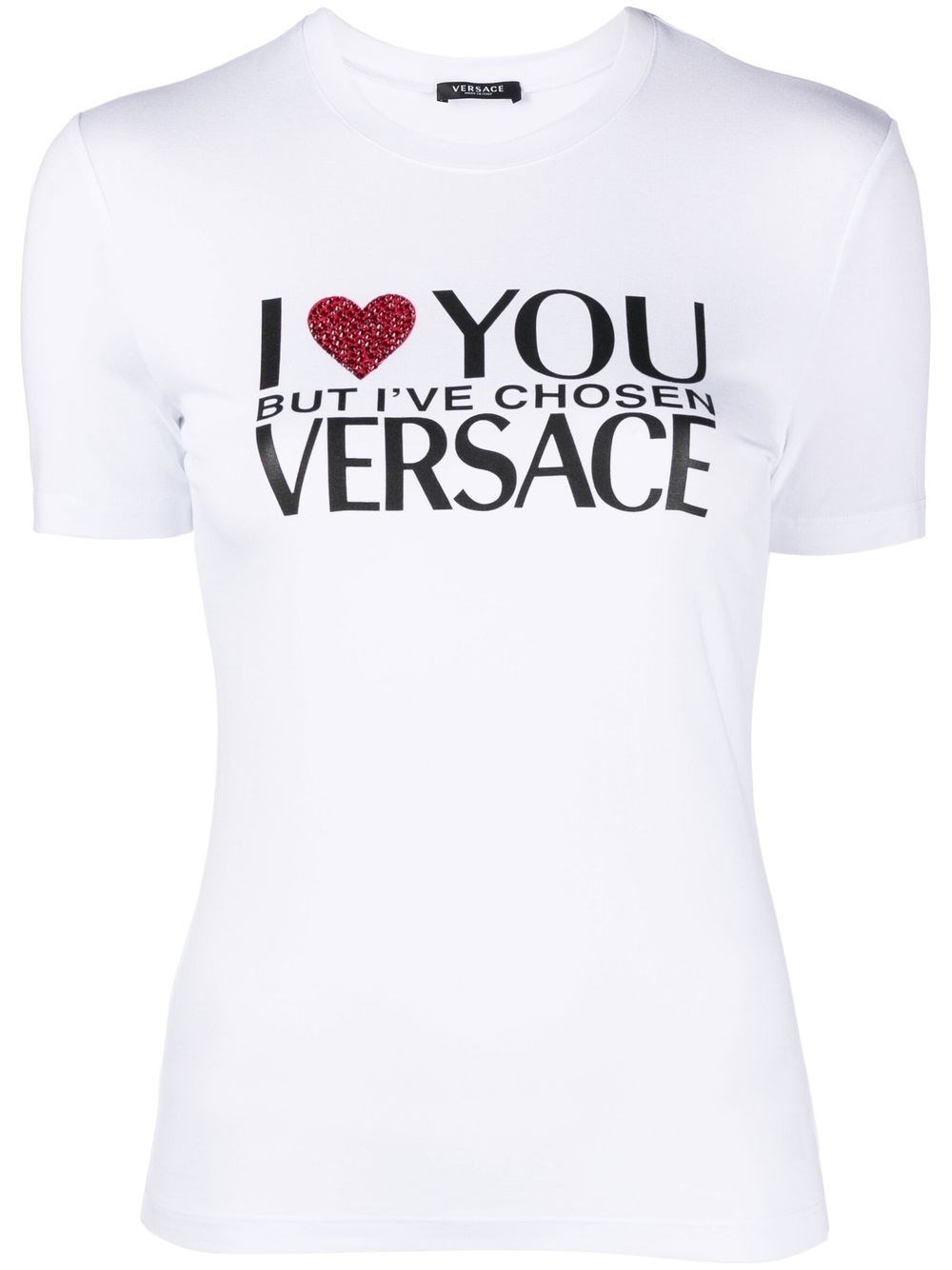Versace Embellished Printed Stretch-jersey T-shirt In White