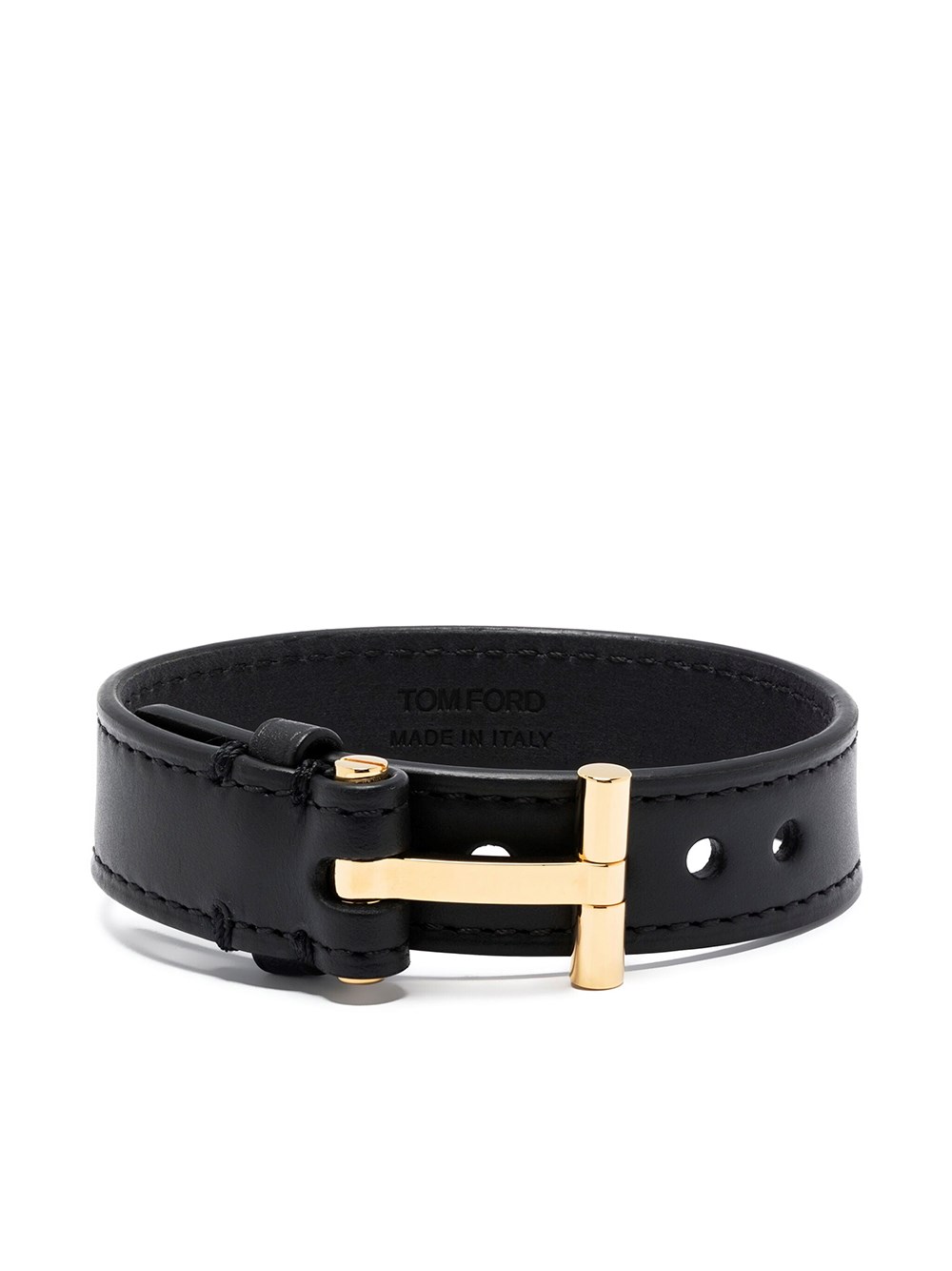 Shop Tom Ford T-hinge Leather Bracelet In Black