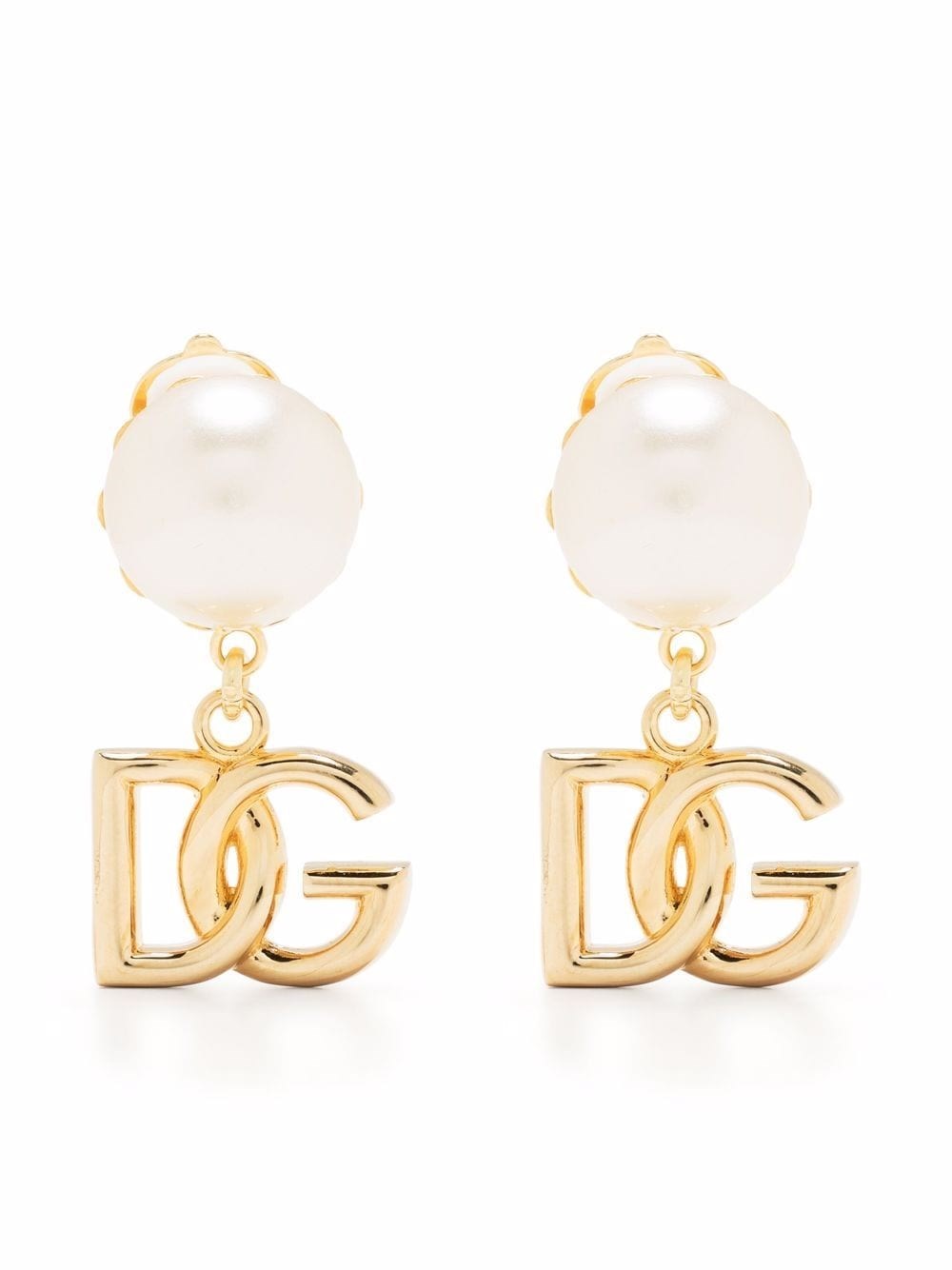 Dolce & Gabbana Logo Faux Pearl Earrings In Yellow & Orange