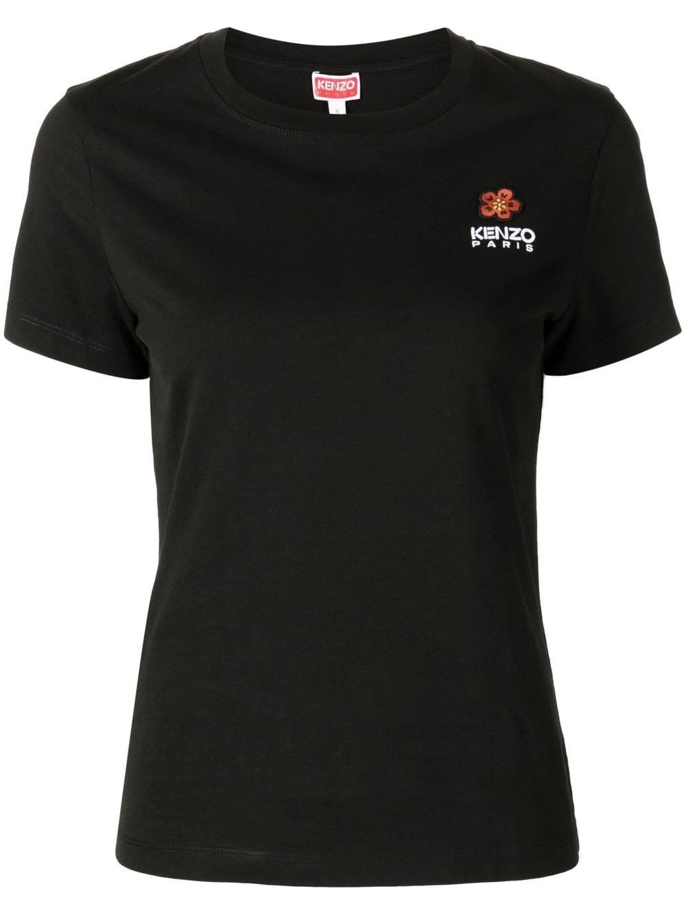 Kenzo Black Crewneck T-shirt With Logo Embroidery In Black