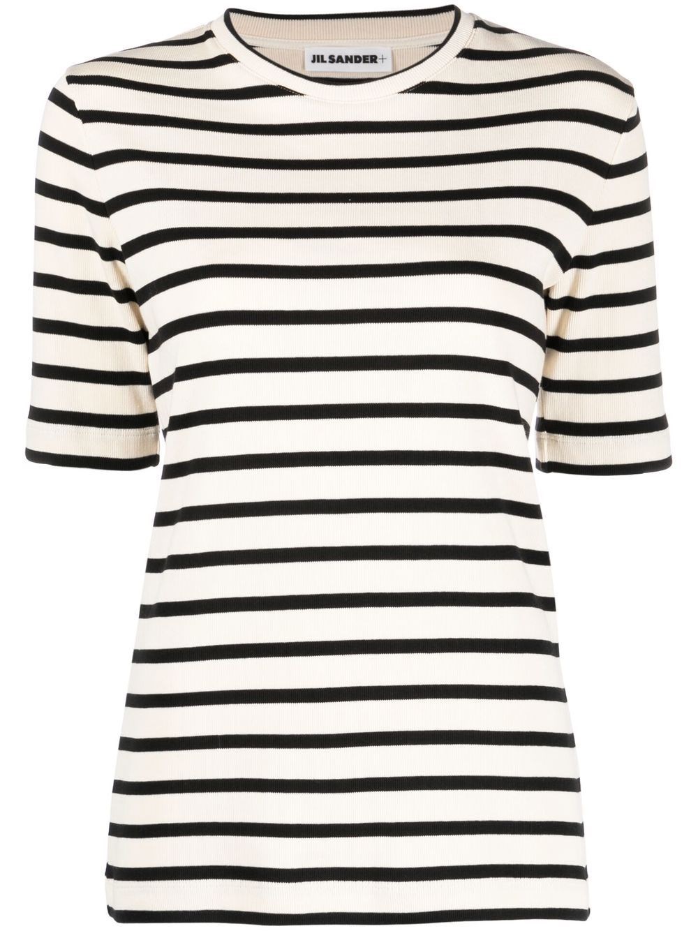 Jil Sander Black And White Knitted Striped T-shirt In Cotton Woman In Multicolour