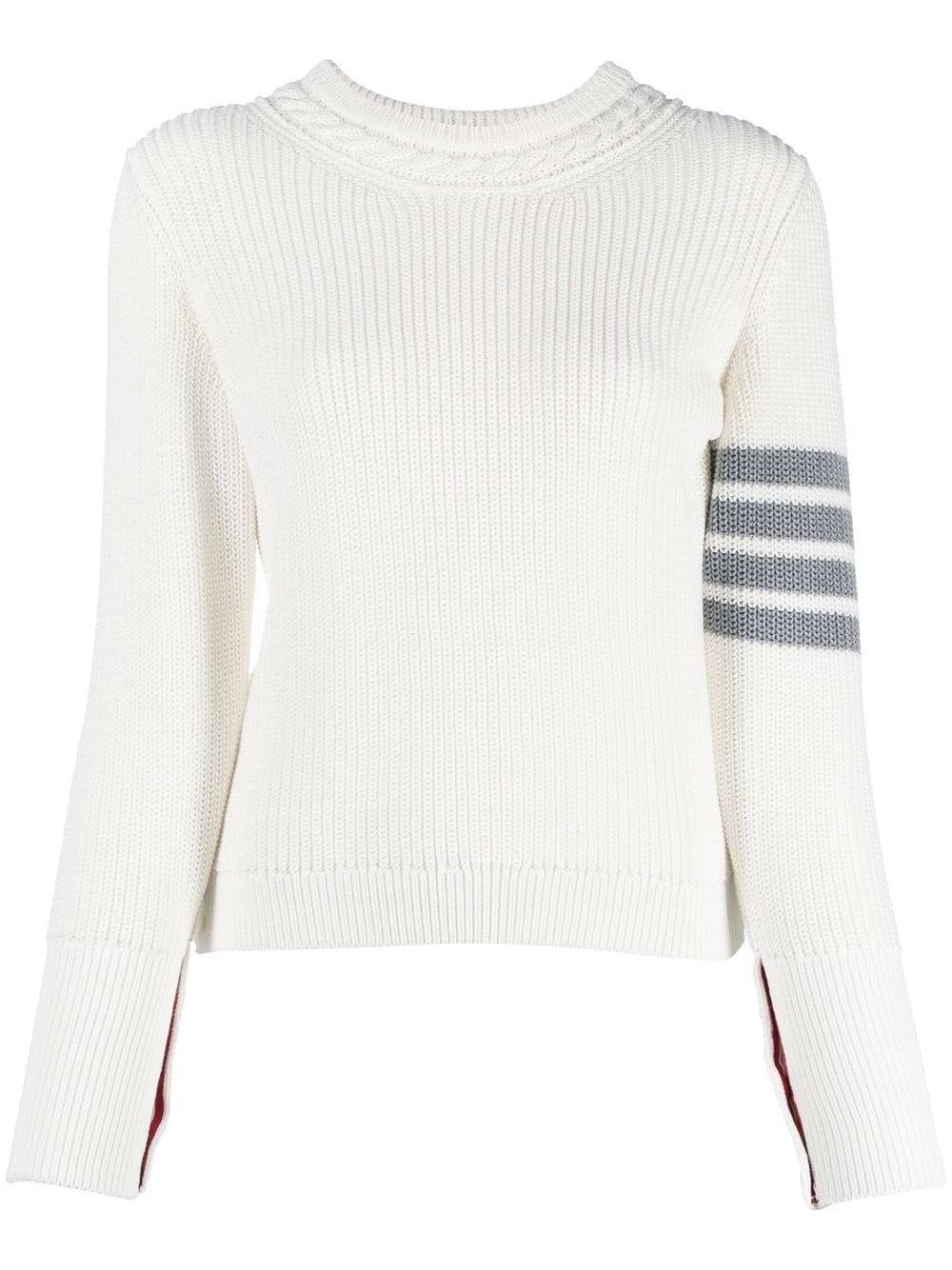 Thom Browne Round-collar And Long-sleeved Sweater In White
