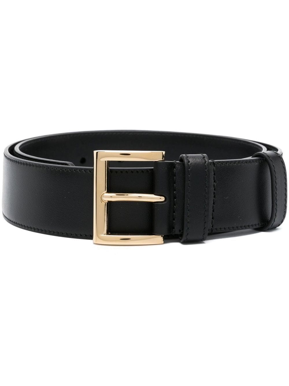 Logo plaque leather belt