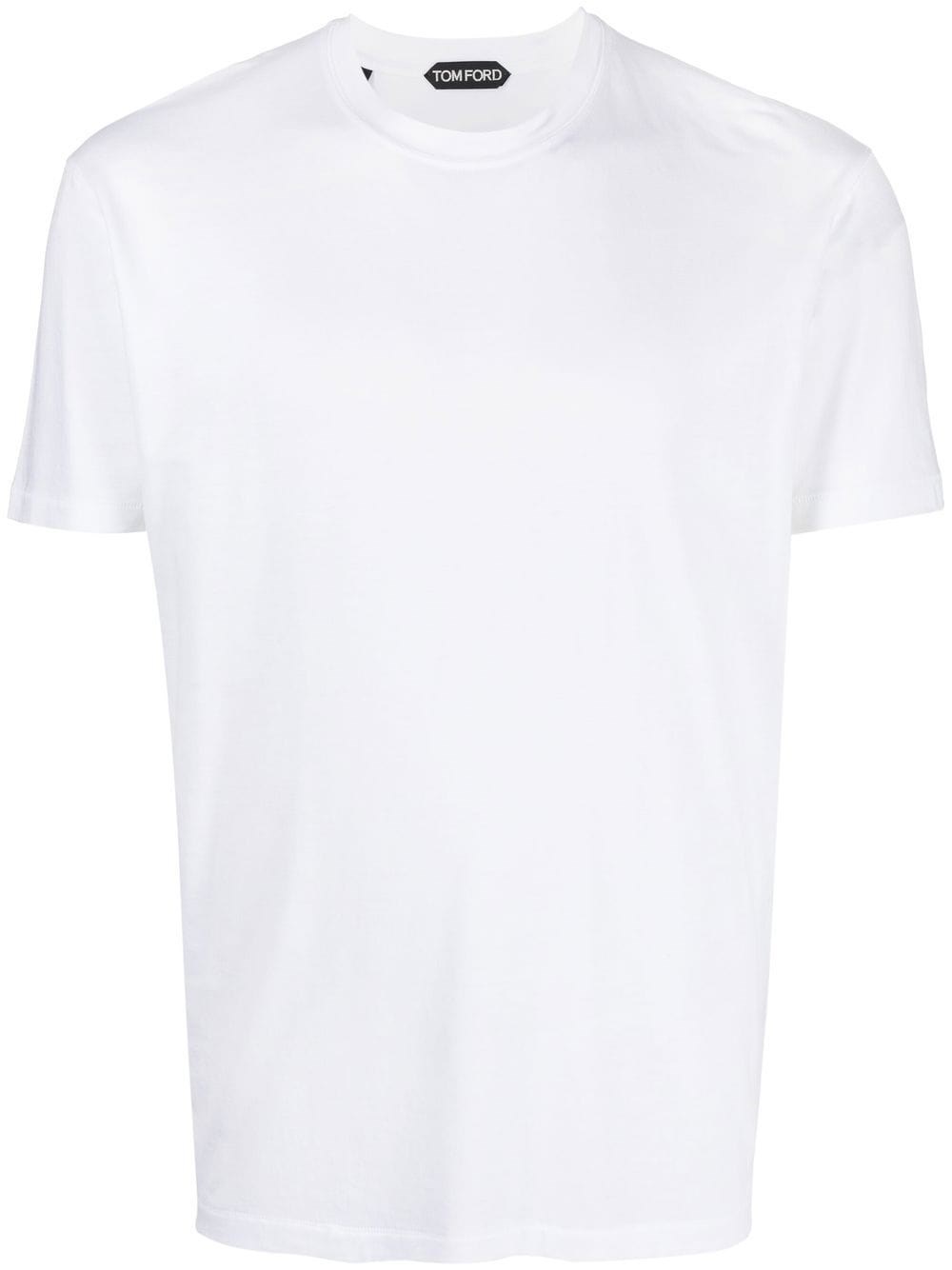 Tom Ford White Crewneck T-shirt With Tf Embroidery In Lyocell And Cotton Blend Man In White