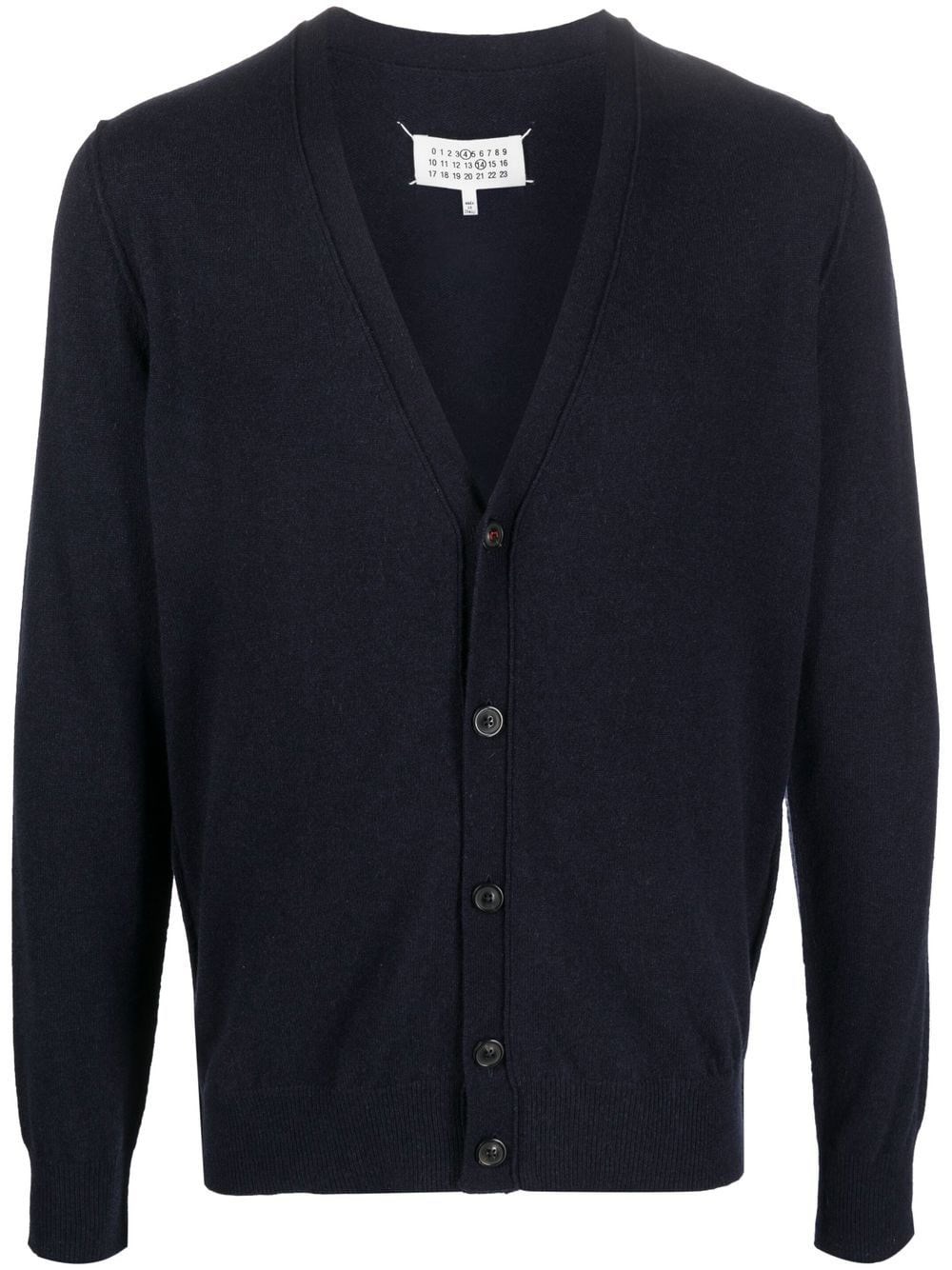 Maison Margiela Navy Wool Elbow Patch Cardigan In Blue | ModeSens