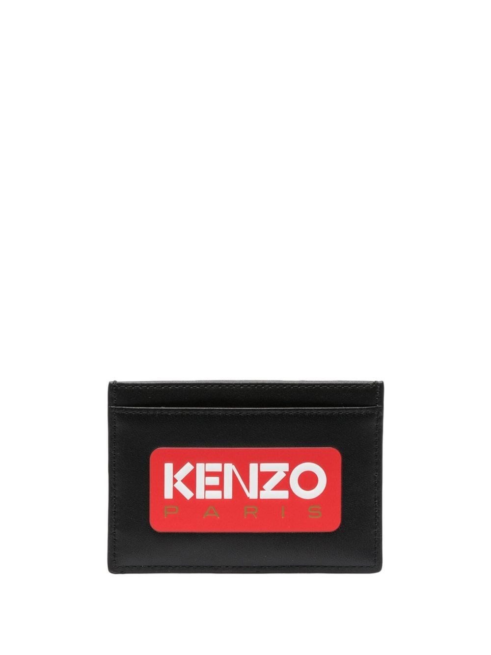 Kenzo Logo Leather Credit Card Case In Black