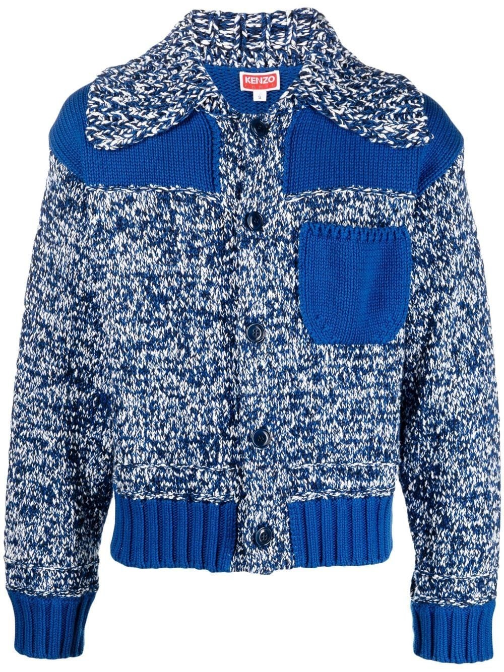 Kenzo Fisherman Logo-appliquéd Panelled Mouliné-cotton Cardigan In Blue