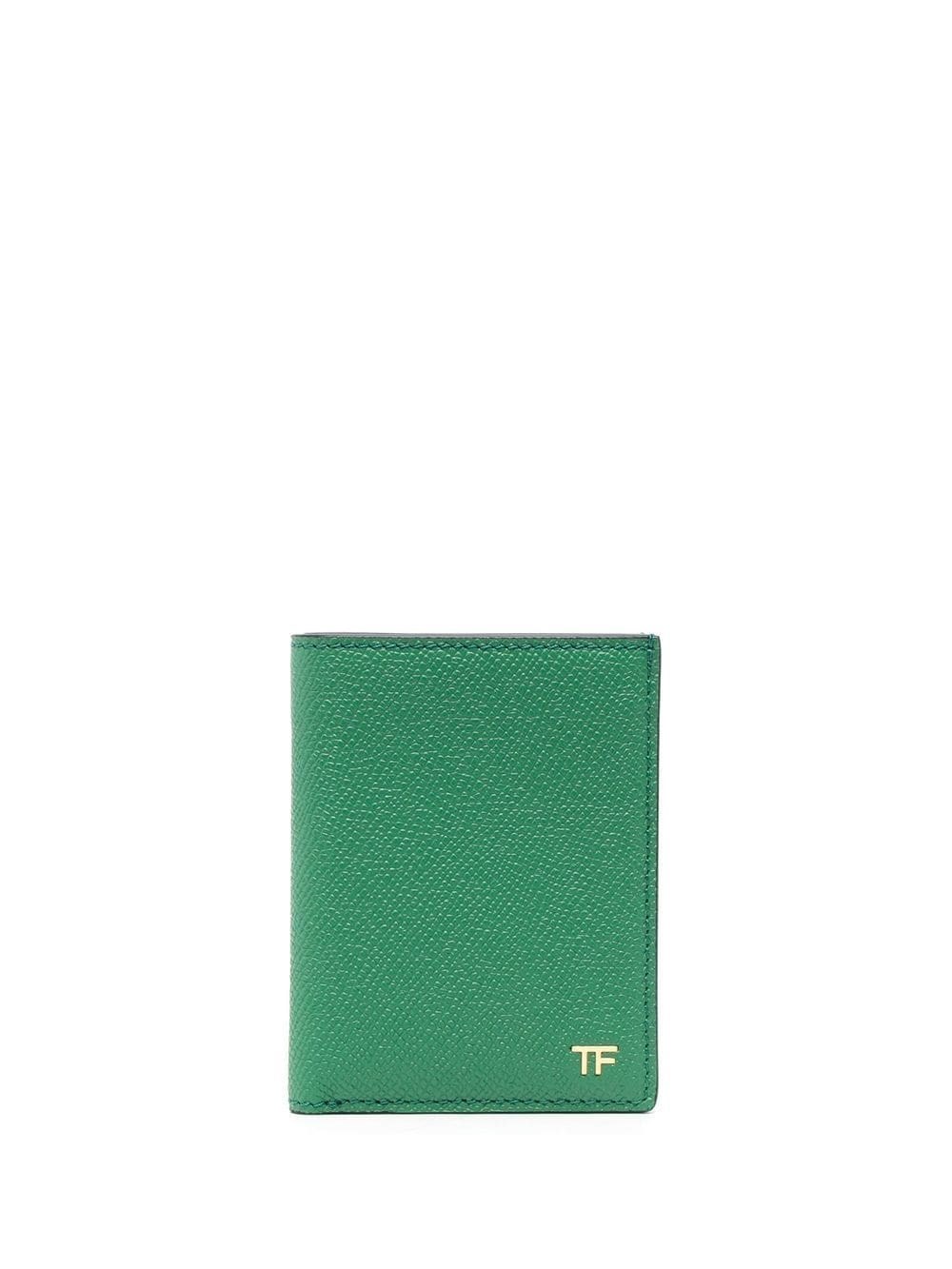 Tom Ford Grained Leather Folded Wallet In Green