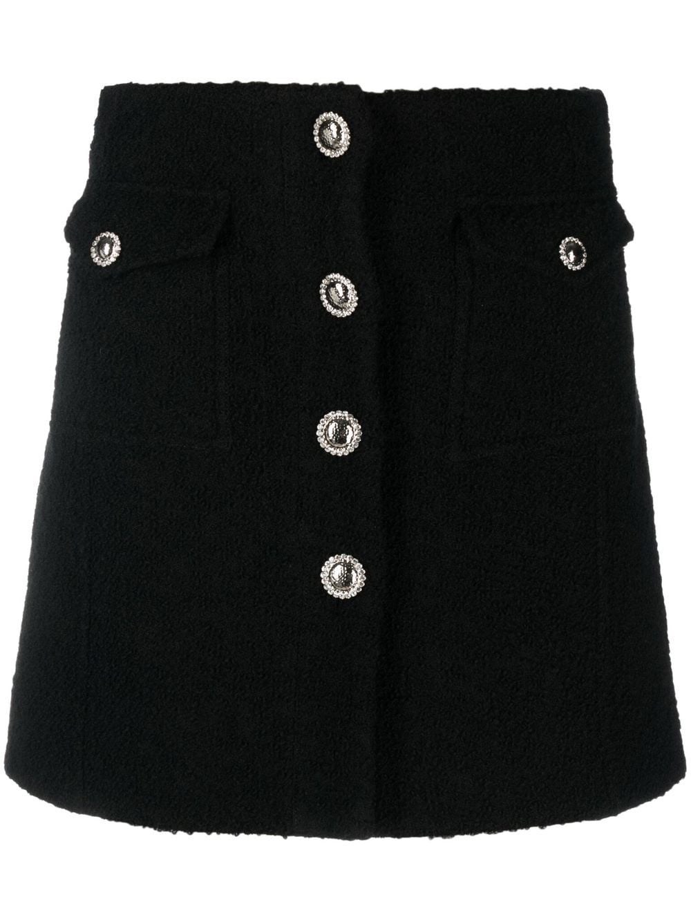 Alessandra Rich Wool Bouclé Button-up Mini Skirt In Black