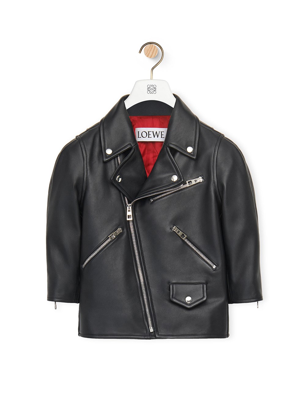 Shop Loewe Three-quarter Sleeve Leather Jacket In Black