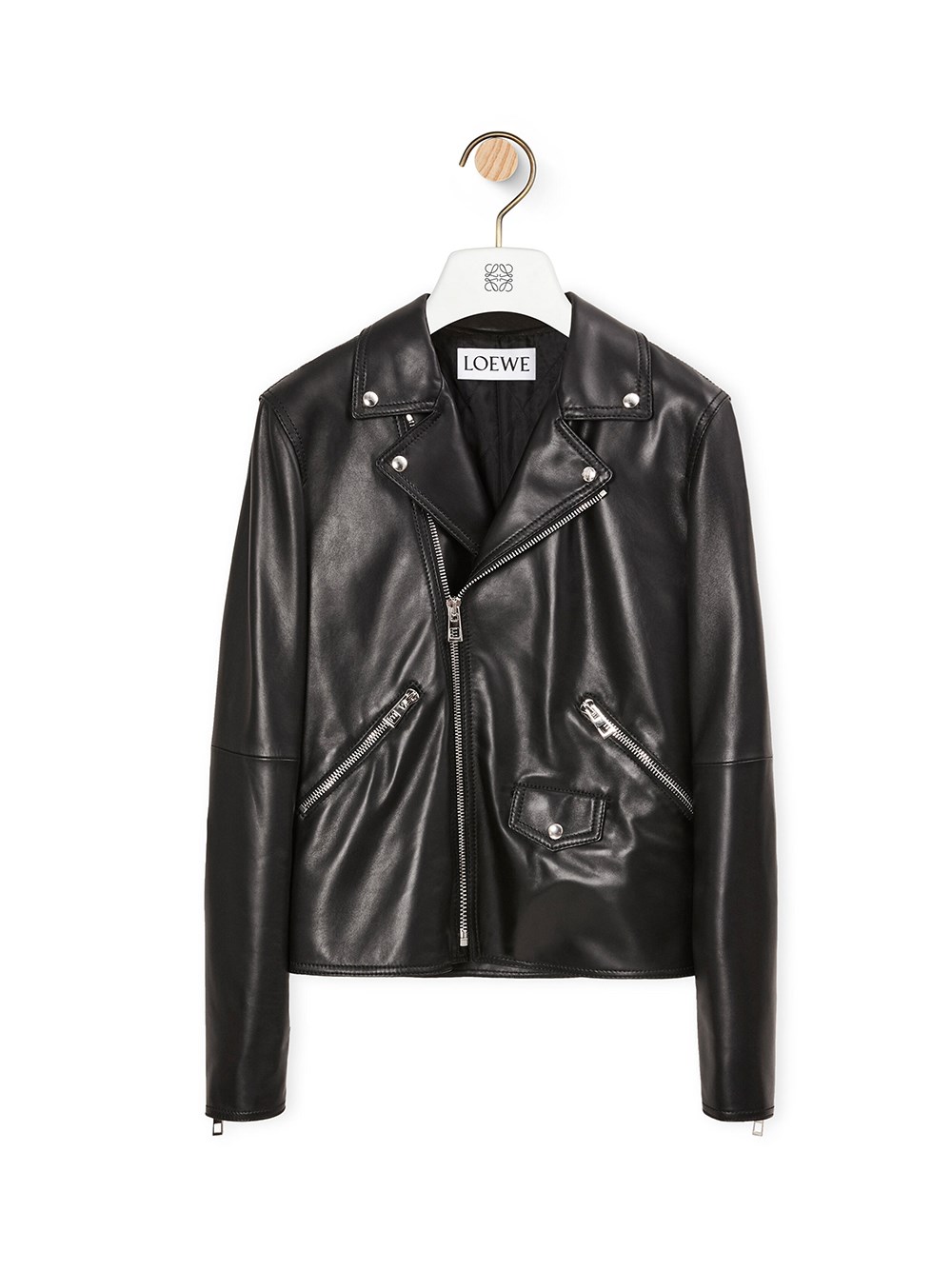 Shop Loewe Leather Biker Jacket In Black