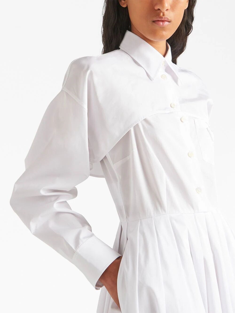 PLEATED-SKIRT POPLIN SHIRTDRESS