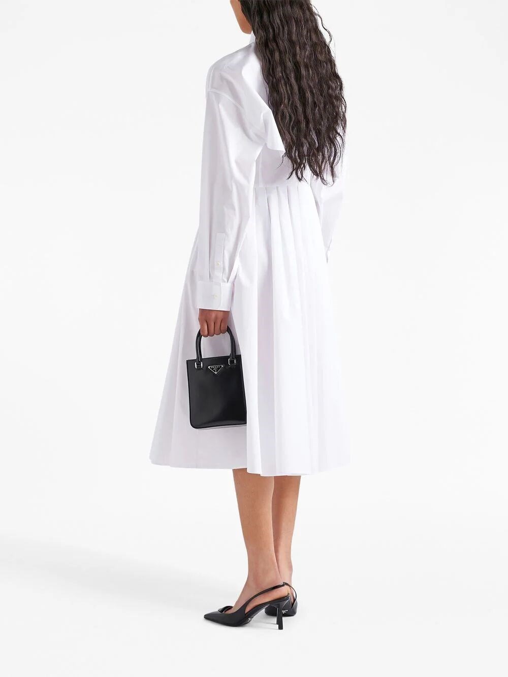 PLEATED-SKIRT POPLIN SHIRTDRESS