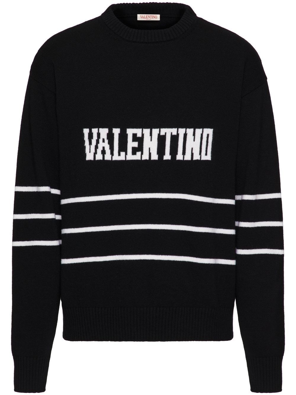 Valentino Intarsia-logo Wool Jumper In Black