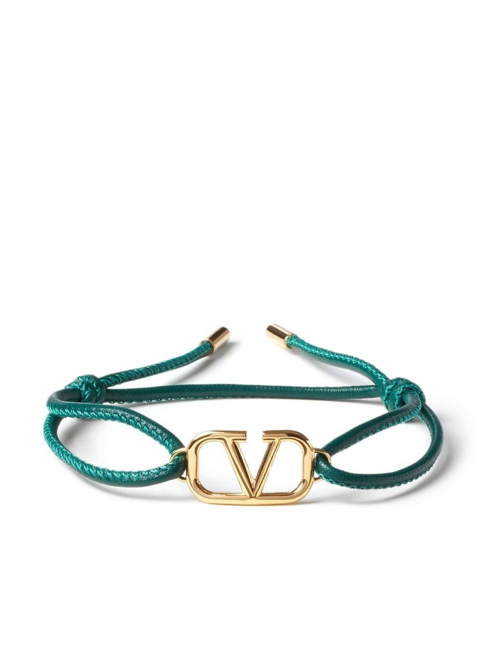 Valentino Black Vlogo Leather Bracelet In Green