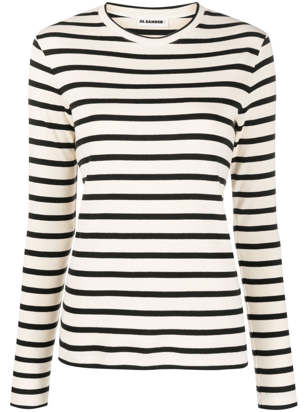 Jil Sander Fine Ribbed Off-white And Black Crew Neck Sweater In Neutral