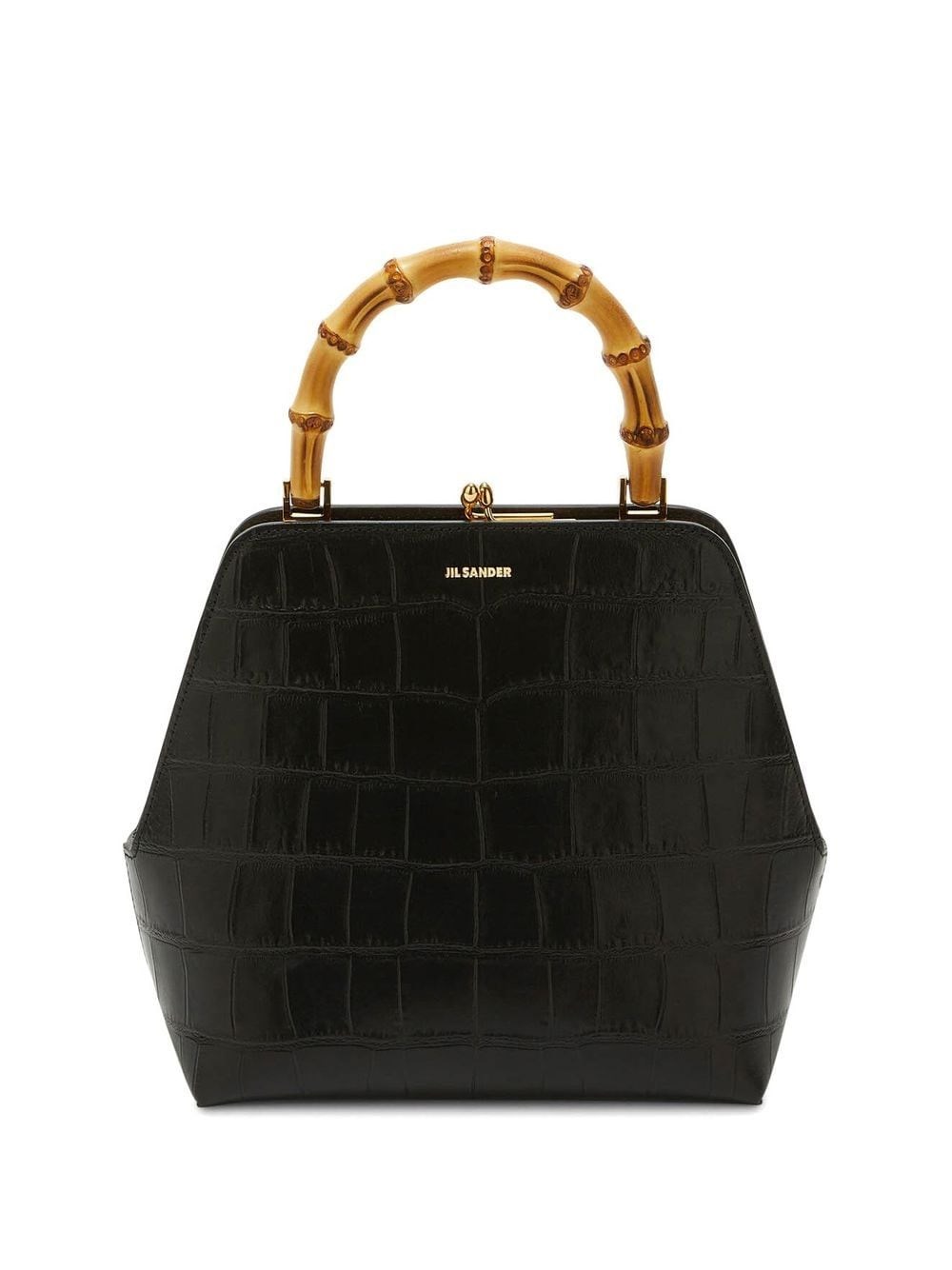Jil Sander Goji Bamboo Crocodile-embossed Tote Bag In Black