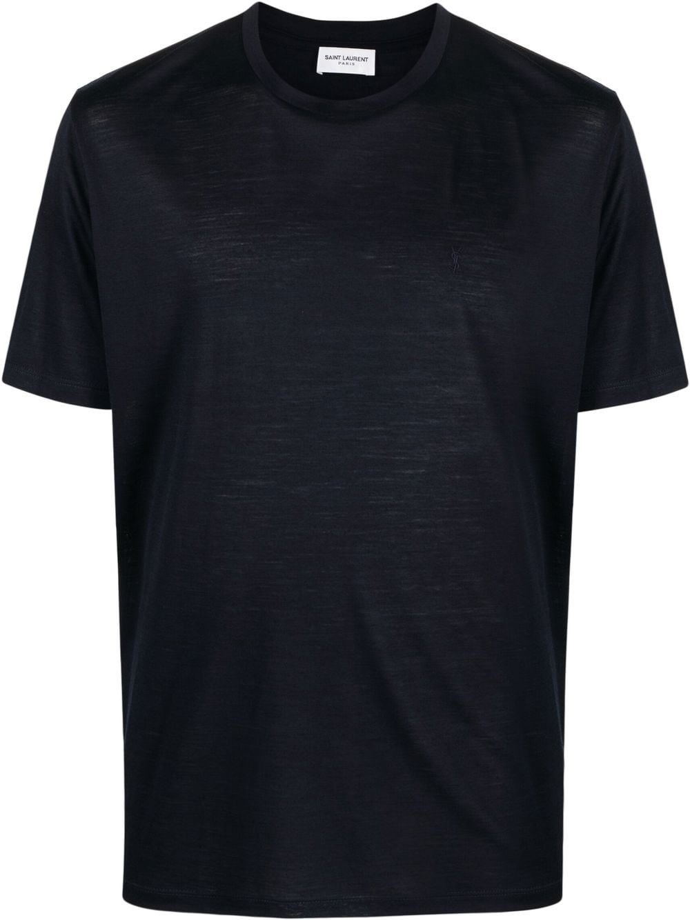Saint Laurent Crew Neck Cotton-linen T-shirt In Blue