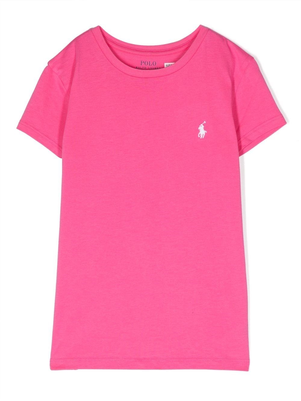 Ralph Lauren Kids' Logo刺绣棉t恤 In Pink & Purple