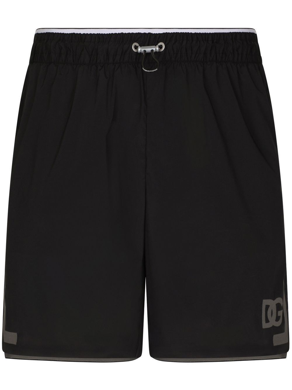 Dolce & Gabbana Thigh-length Monogram-print Swim Shorts In Black