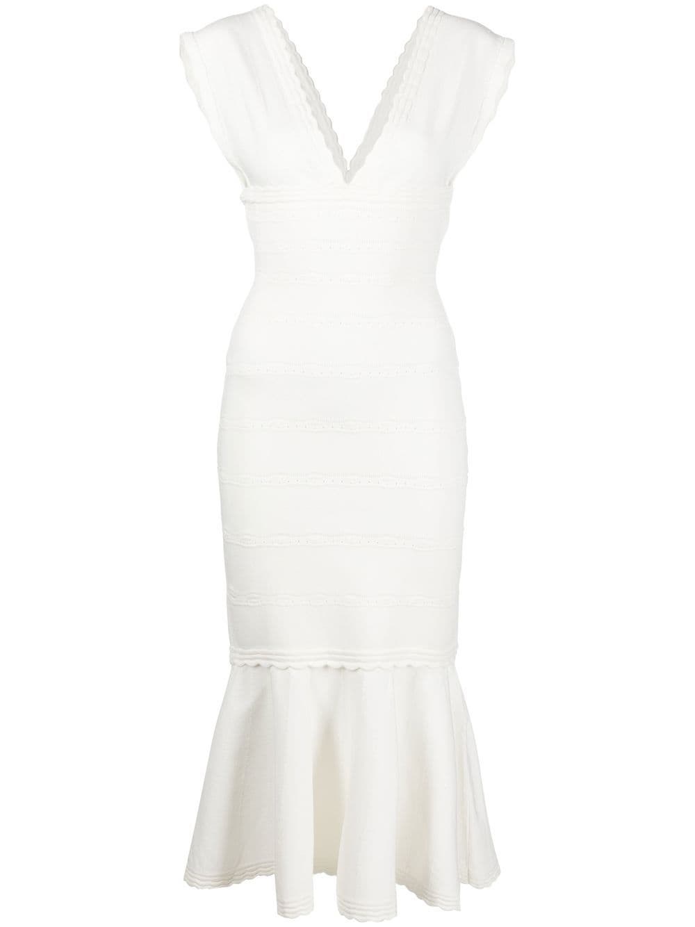 Victoria Beckham Pointelle Scalloped Sleeveless Fit-&-flare Midi Dress In White