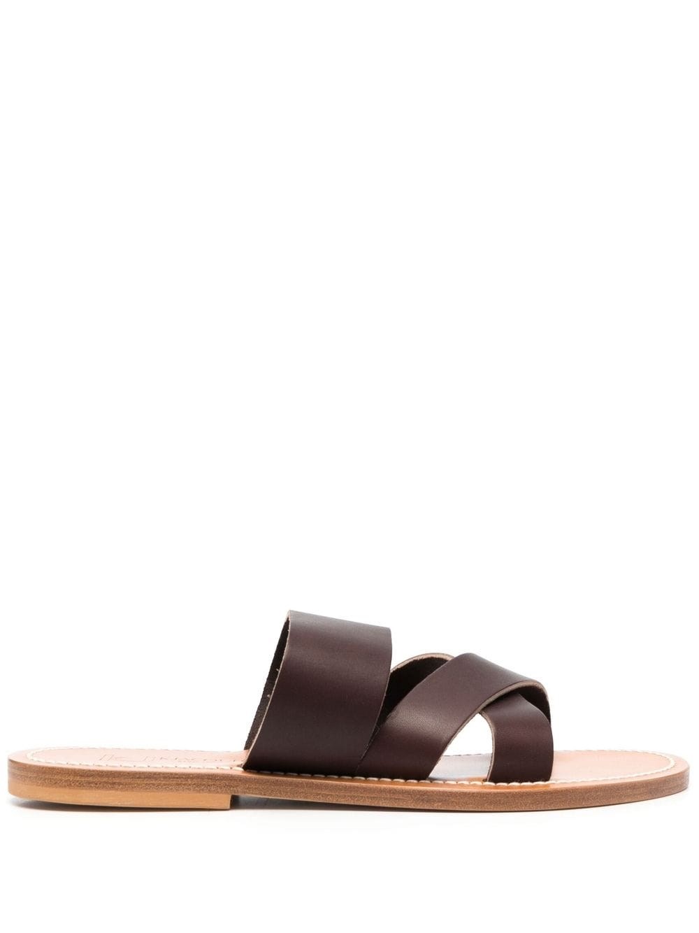 Kjacques Crossover-strap Calf-leather Slides In Brown