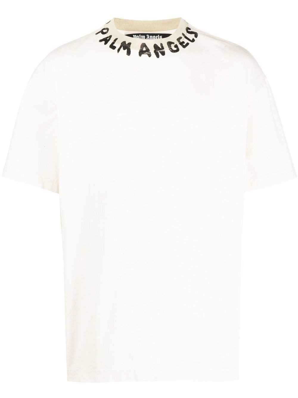 Palm Angels White Crewneck T-shirt With Logo Print On The Neck In White