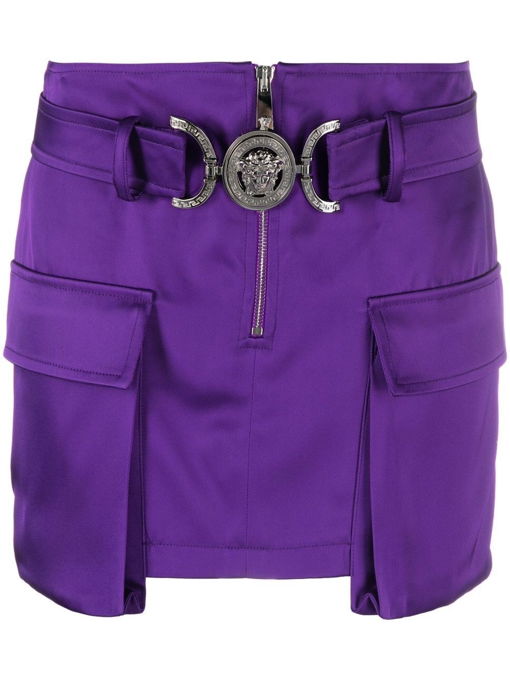 Versace Medusa Belted Duchesse Satin Mini Cargo Skirt In Purple ModeSens