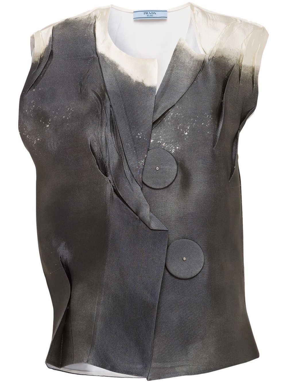 Prada Print Silk Asymmetric Top In Grey