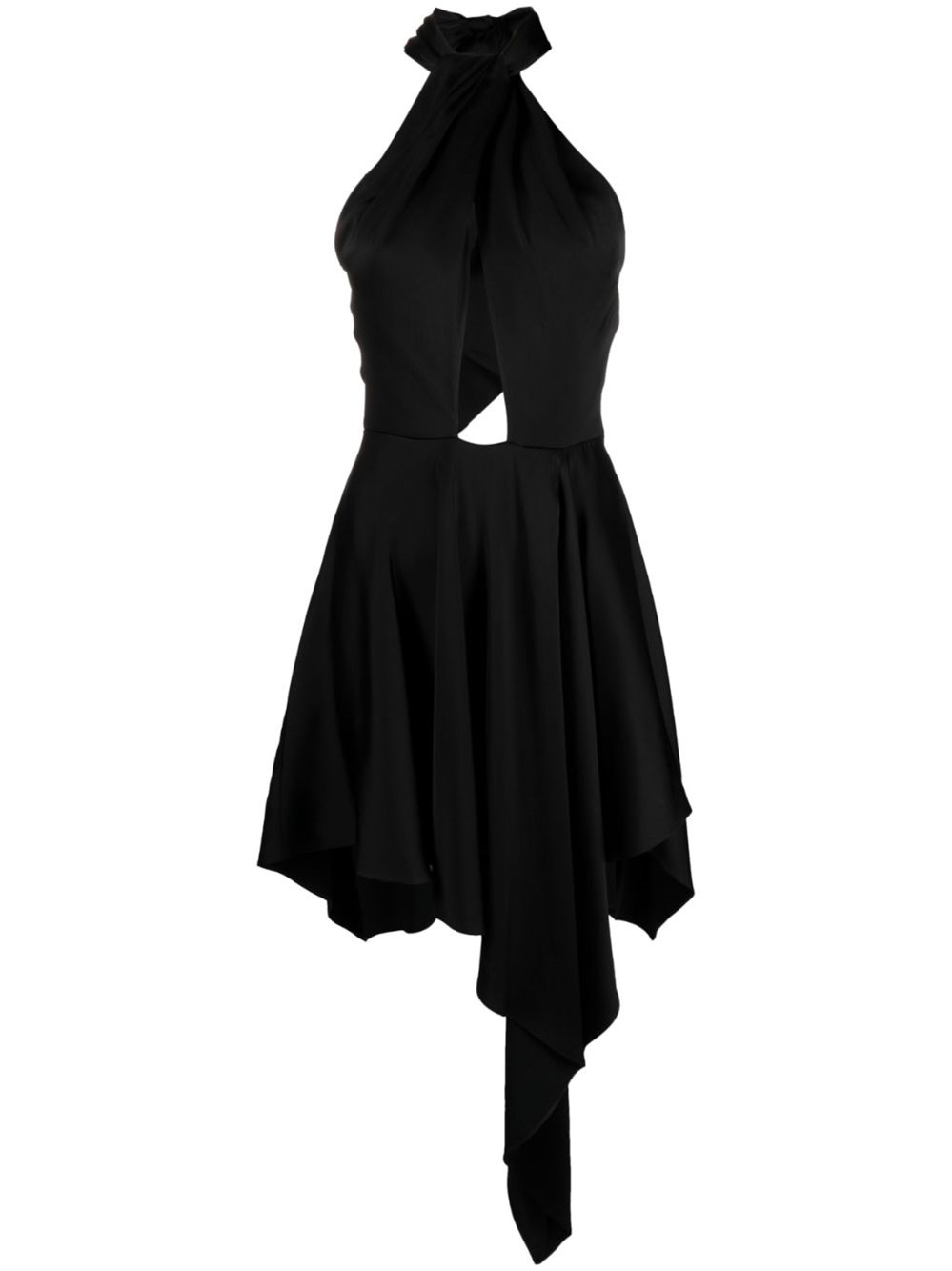 Stella Mccartney Cutout Asymmetric Seersucker Halterneck Mini Dress In Black