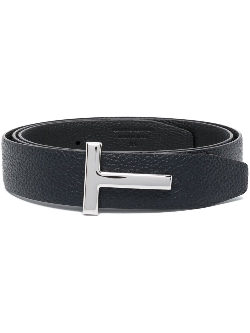 Tom Ford Reversible Grain Leather T Belt For Men In Dual Shades In Blue