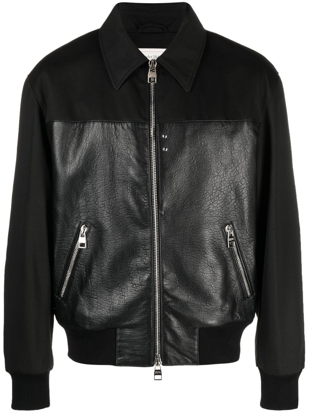 Alexander Mcqueen Leather And Fabric Bomber Jacket In Black
