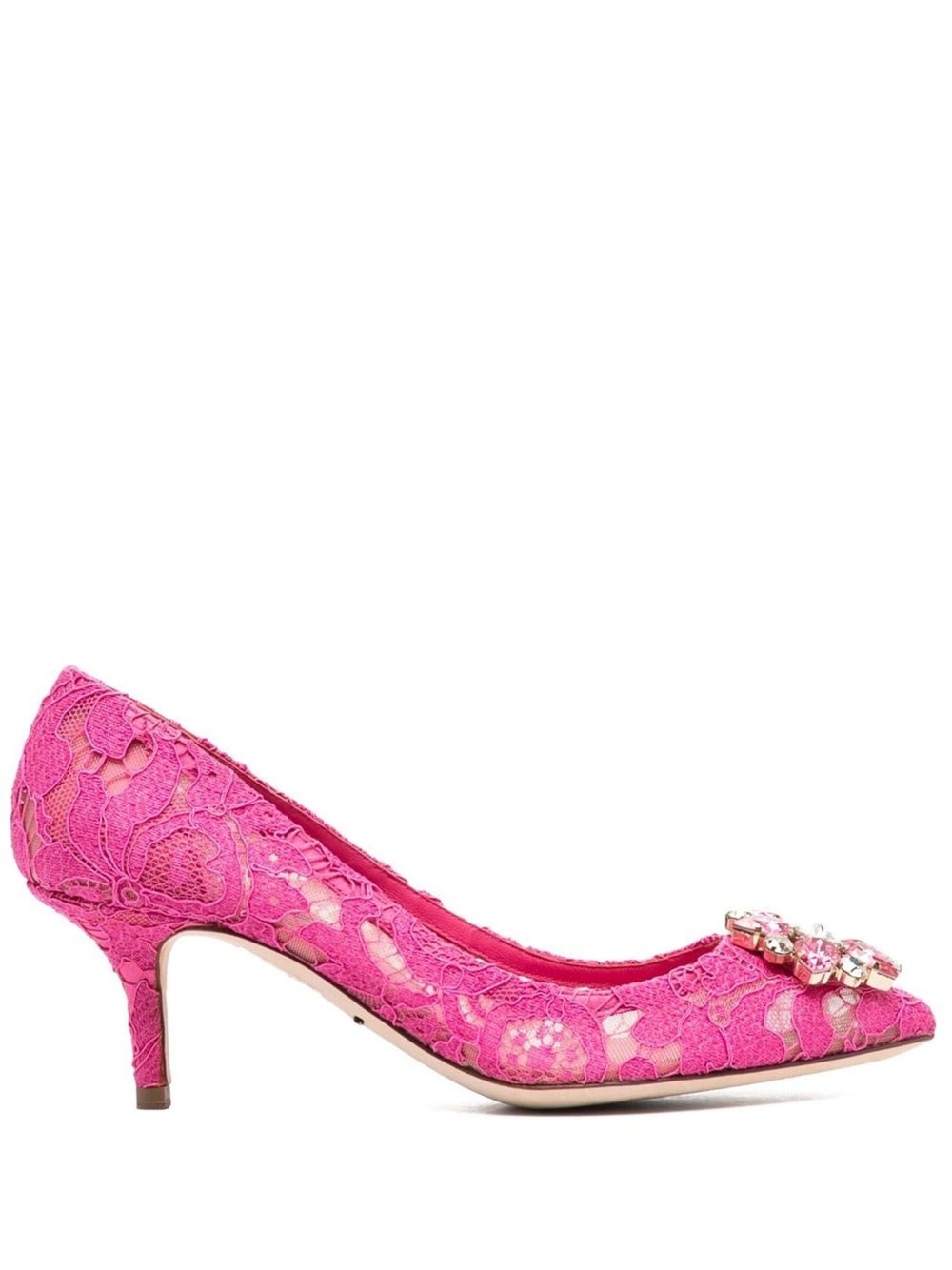 Dolce & Gabbana 60mm Bellucci Lace & Swarovski Pumps, Fuchsia In Pink & Purple