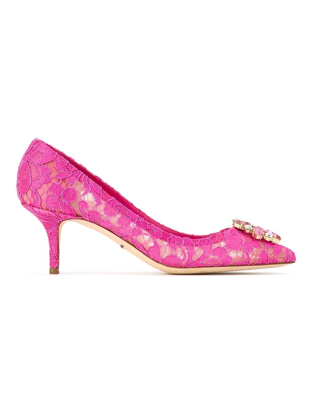 Shop Dolce & Gabbana Charmant Lace Pumps In Pink & Purple
