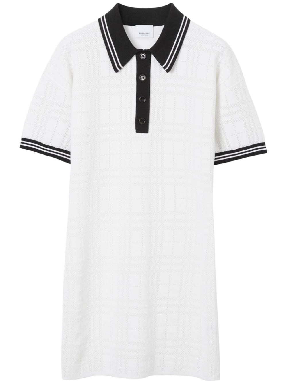 Burberry Check Stripe-trim Polo Dress In White