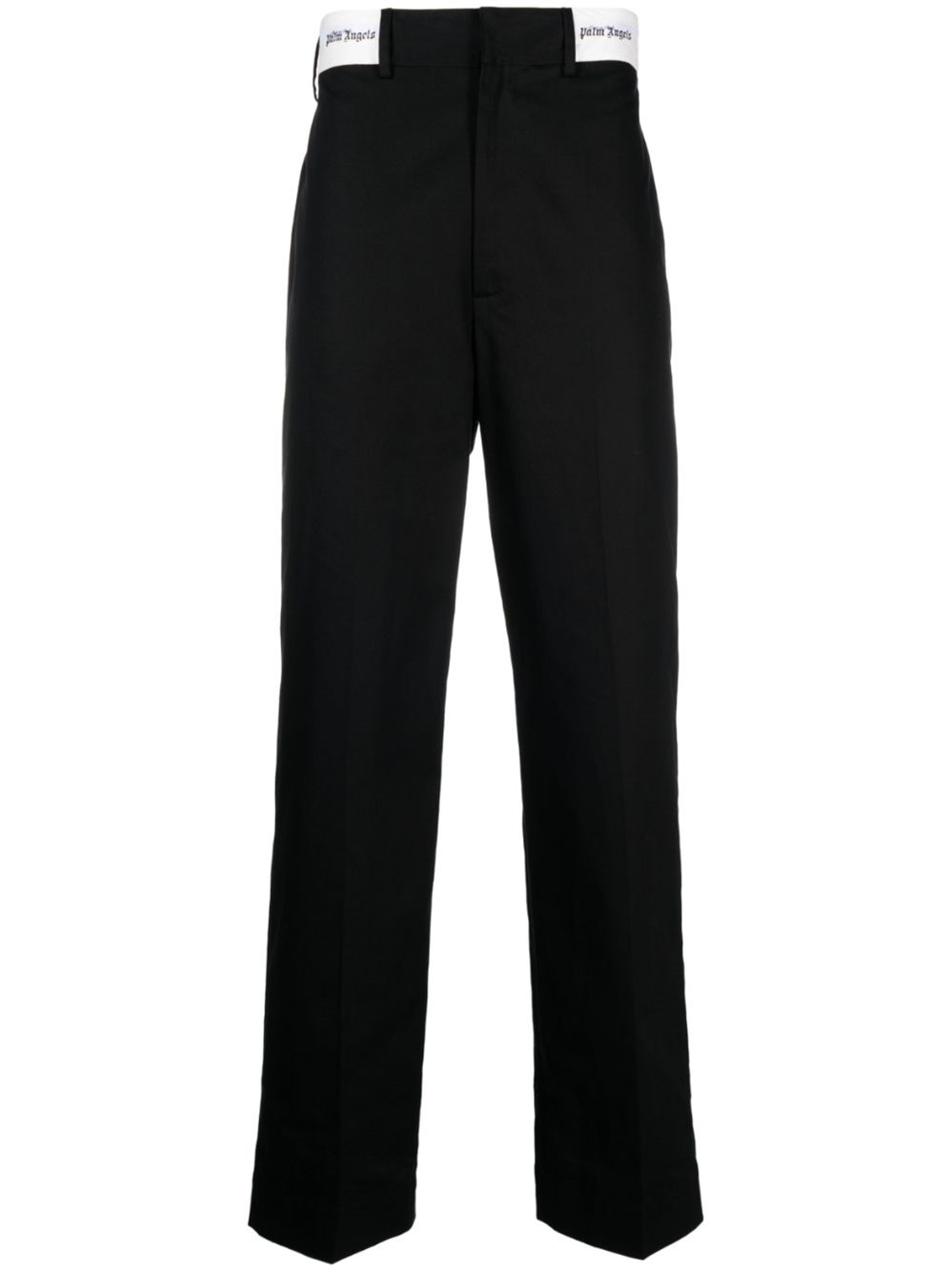 Palm Angels Contrasting-waistband Tapered Trousers In Black