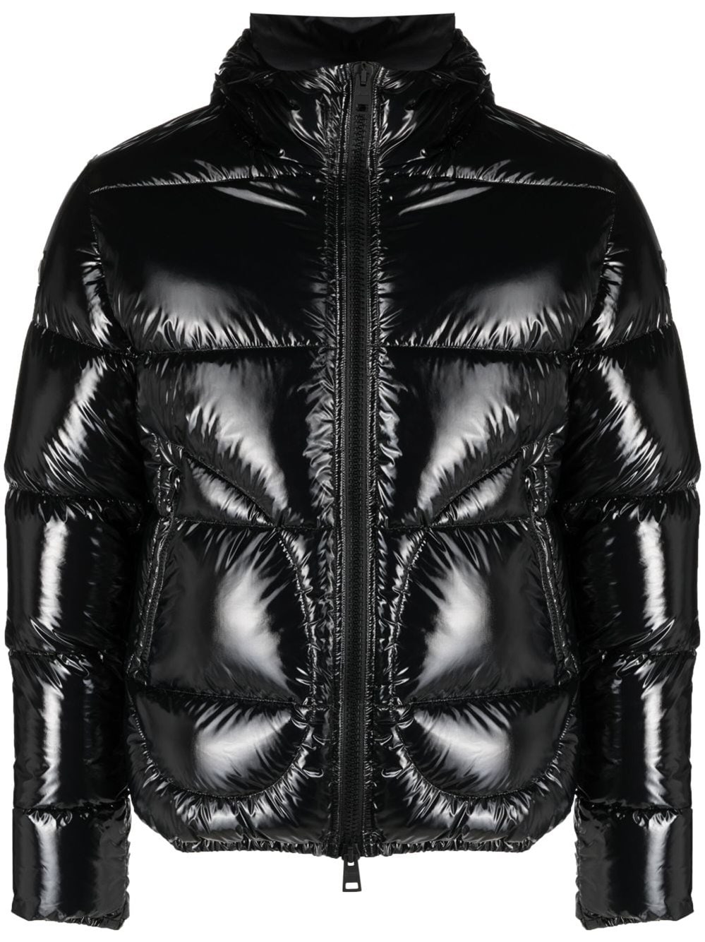 Herno Shiny Lacquer Bomber Jacket With Quilted Texture In Black