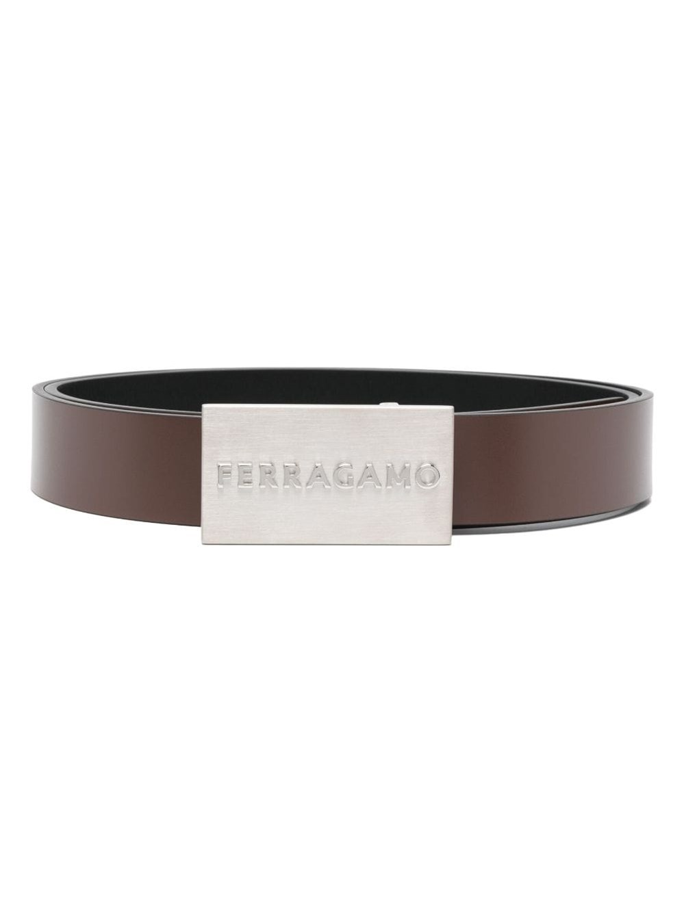 Ferragamo Men Squared Buckle Smooth Leather Reversible Belt In Brown