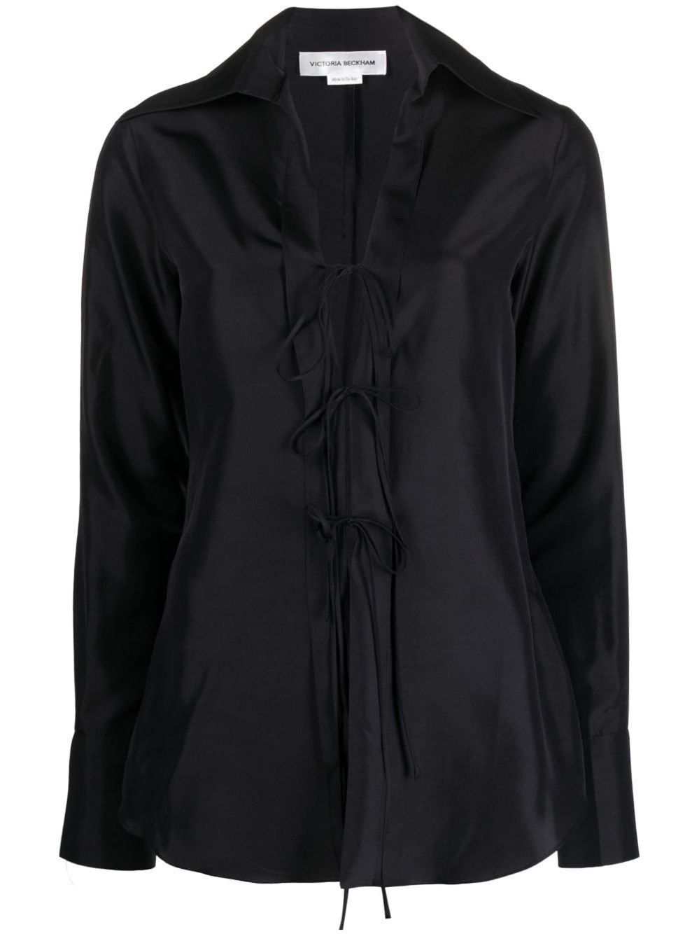 Victoria Beckham Front-tie Silk Blouse In Black